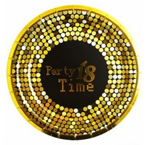 PIATTINI DI CARTA "PARTY 18 TIME" - NERO E ORO