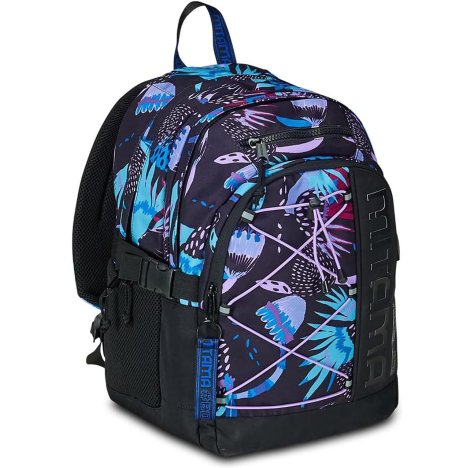 Zaino Triplo Scomparto Mitama Purple Bloom con Tasca porta PC, Nero e Viola, Scuola Elementare e Tempo Libero