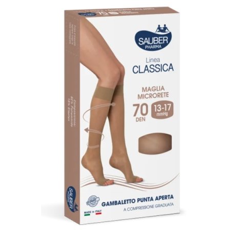 Linea Classica 70Den Gambaletto Punta Aperta Neutro Taglia 4 Sauber