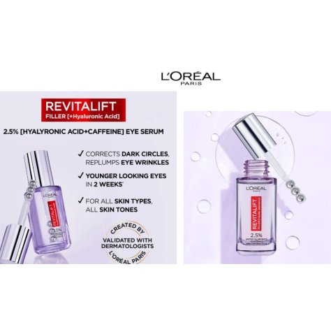 L'OREAL PARIS REVITALIFT FILLER - SIERO CONTORNO OCCHI - Acido Ialuronico+Caffeina