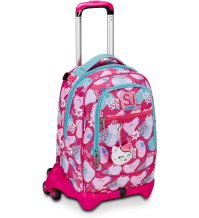 Trolley Scuola SJ Gang Jack 3 Ruote, Rosa, PinkFur, 3 in 1, Triplo Uso, Zaino Con Carrello Sganciabile, Tasca Porta Borraccia e Crossover System