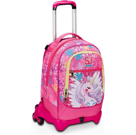 SJ Gang Trolley Scuola Jack 3 Ruote, Rosa, Unicorn Led, 3 in 1, Triplo Uso, Zaino Con Carrello Sganciabile, Tasca Porta Borraccia e Crossover System