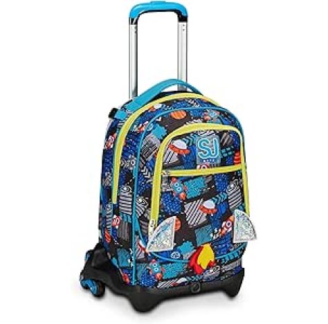 SJ Gang Trolley Scuola Jack 3 Ruote, Blu, Go to Space, 3 in 1, Triplo Uso, Zaino Con Carrello Sganciabile, Tasca Porta Borraccia e Crossover System