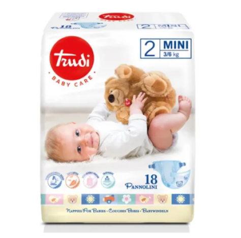 Trudi Baby Care - Pannolini Mini Taglia 2 3-6Kg, 18 pannolini