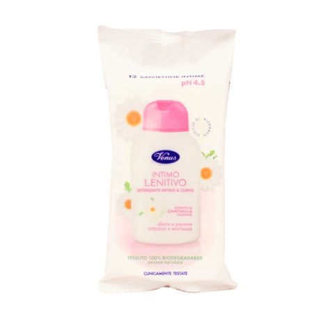 VENUS INTIMO LENITIVO 12 SALVIETTE INTIME pH4.5 CON ESTRATTO DI CAMOMILLA
