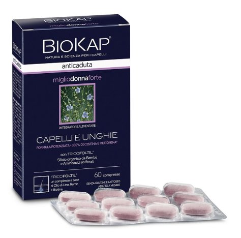 Biokap anticaduta miglio donna forte - Integratore alimentare rinforzante per capelli e unghie - Formato 60 compresse