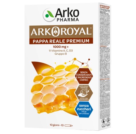 ARKOFARM SRL Arkoroyal Pappa Reale 1000 Mg + Vitamnie Senza Zucchero 10 Fiale Integratore Ricostituente 