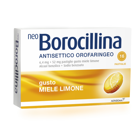ALFASIGMA Spa Neoborocillina antisettico orofaringeo 16 pastiglie gusto limone