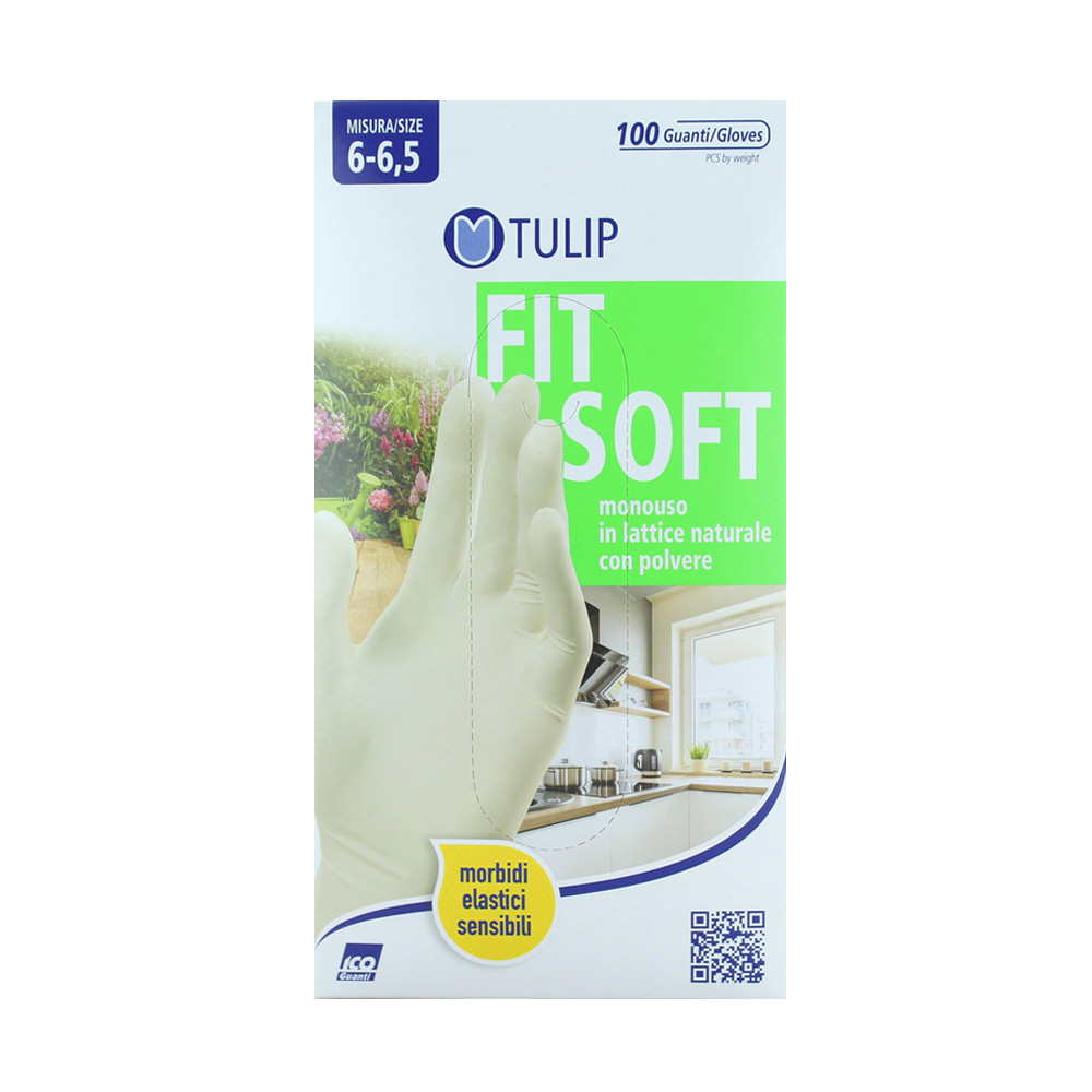 TULIP - GUANTI MONOUSO IN LATTICE NATURALE CON POLVERE 6-6,5