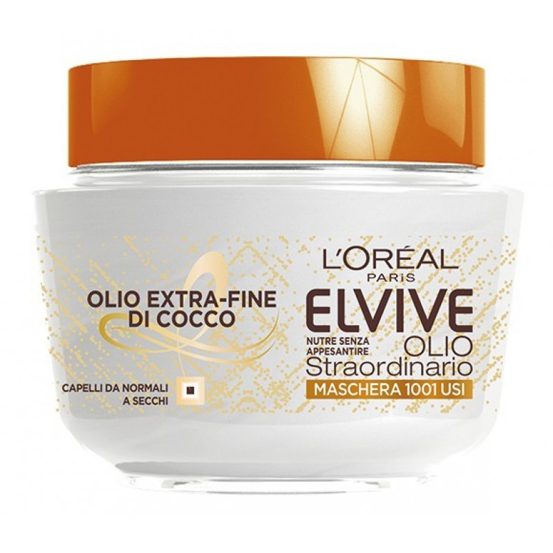 L'Oréal Paris Elvive Olio Straordinario di Cocco 300ml Maschera 1001 Usi - con Olio Extra-Fine di Cocco per Capelli Normali e Secchi
