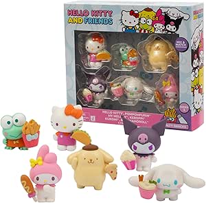 hello kitty and friends Giochi Preziosi - Set Da 6 Personaggi Hello Kitty E I Suoi Amici, Alti 5 Cm, Numerati, Con Parti Trasparenti E Accessori Intercambiabili, Per Bambini Dai 3 Anni