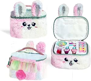 MARTINELIA - Vanity Trucco Coniglio in pelliccia sintetica - Cofanetto per trucco per bambini - Set bellezza ragazza - Smalto per unghie, rossetto e ombretti e vanity