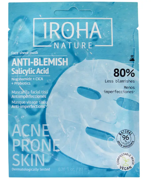 Iroha Nature ANTI-IMPESTI Maschera viso in tessuto anti-imperfezioni Trattamento dell'acne, dei porri e dei punti neri - Maschera viso