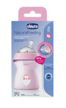 Chicco Biberon Natural Feeling Flusso Medio 2 Mesi+ Bimba 250ml - Per un'Alimentazione Naturale e Confortevole