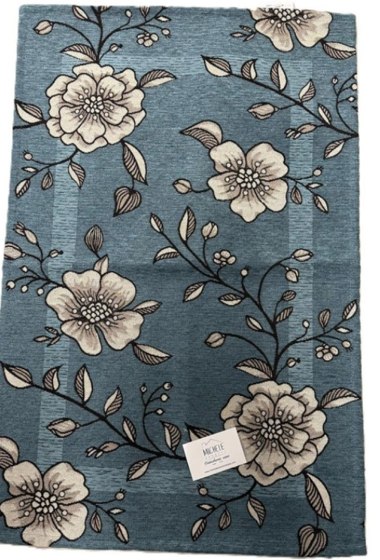 Tappeto in ciniglia con base antiscivolo serie Elisir, colore salvia, ottanio e grigio 60x60 Disteso