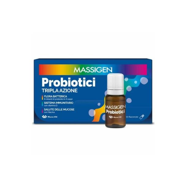MARCO VITI Massigen Probiotici Tripla Azione 10 flaconcini - Integratore Alimentare