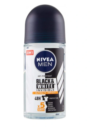 NIVEA MEN DEODORANTE ROLL ON 50ML.INVISIBLE FOR BLACK&WHITE ULTIMATE IMPACT
