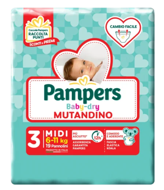 Pampers Baby Dry Mutandino - Midi Taglia 3 (6-11Kg) 19 Pannolini