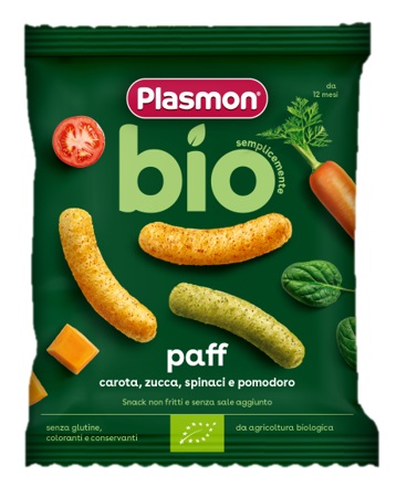 PLASMON BIO PAFF - PATATINE PER BAMBINI , CAROTA ZUCCA SPINACI E POMODORO 12+ MESI
